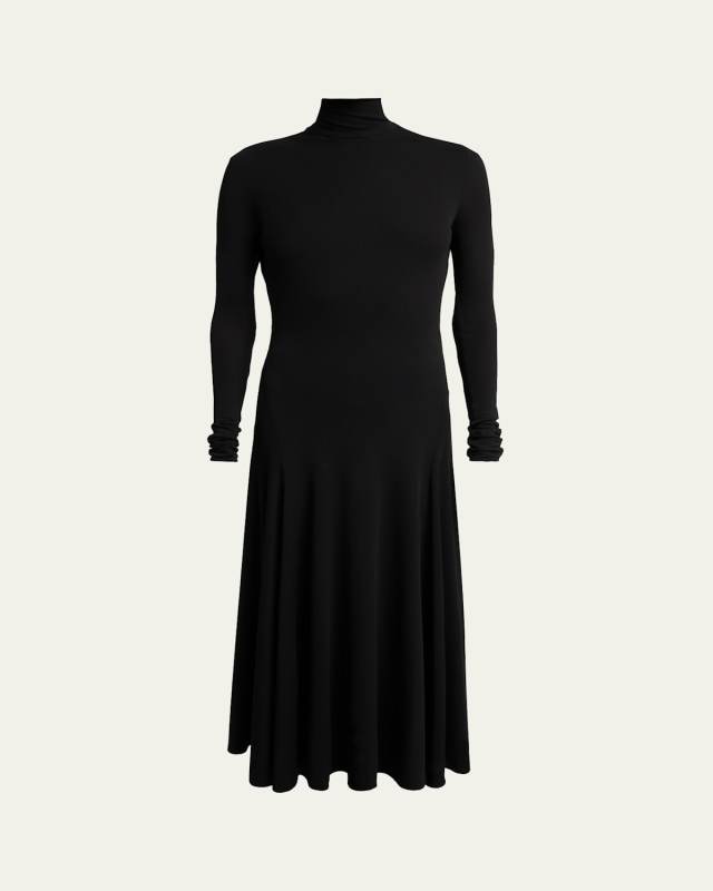 Heart Cutout Turtleneck Long-Sleeve Maxi Dress